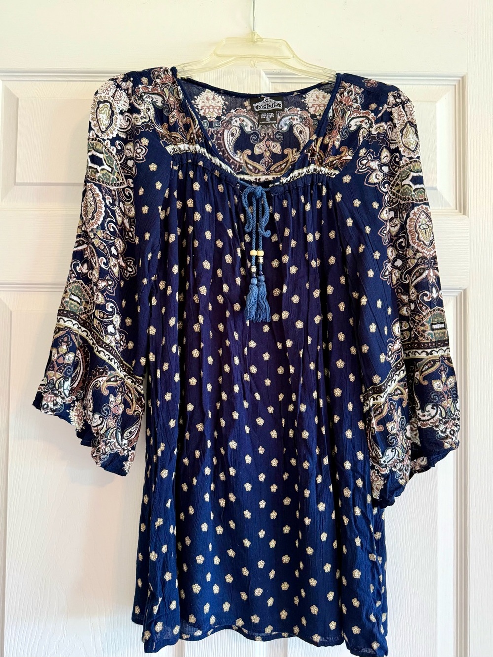 Angie Navy Paisley Tassel Peasant Tunic